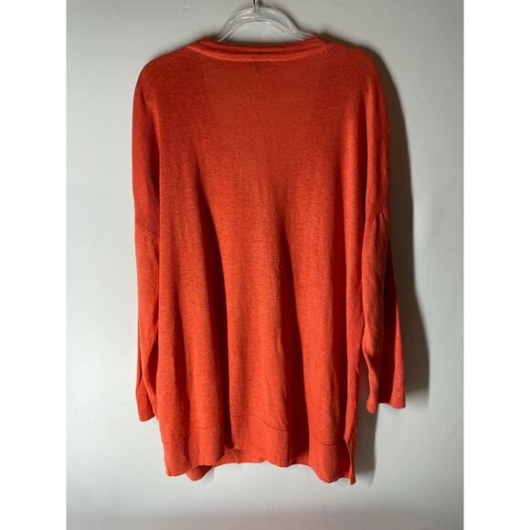 Talbots 100% Linen Knit Orange 3/4 Sleeve Cardigan Sweater Plus Size Women's 3X - Picture 3 of 4